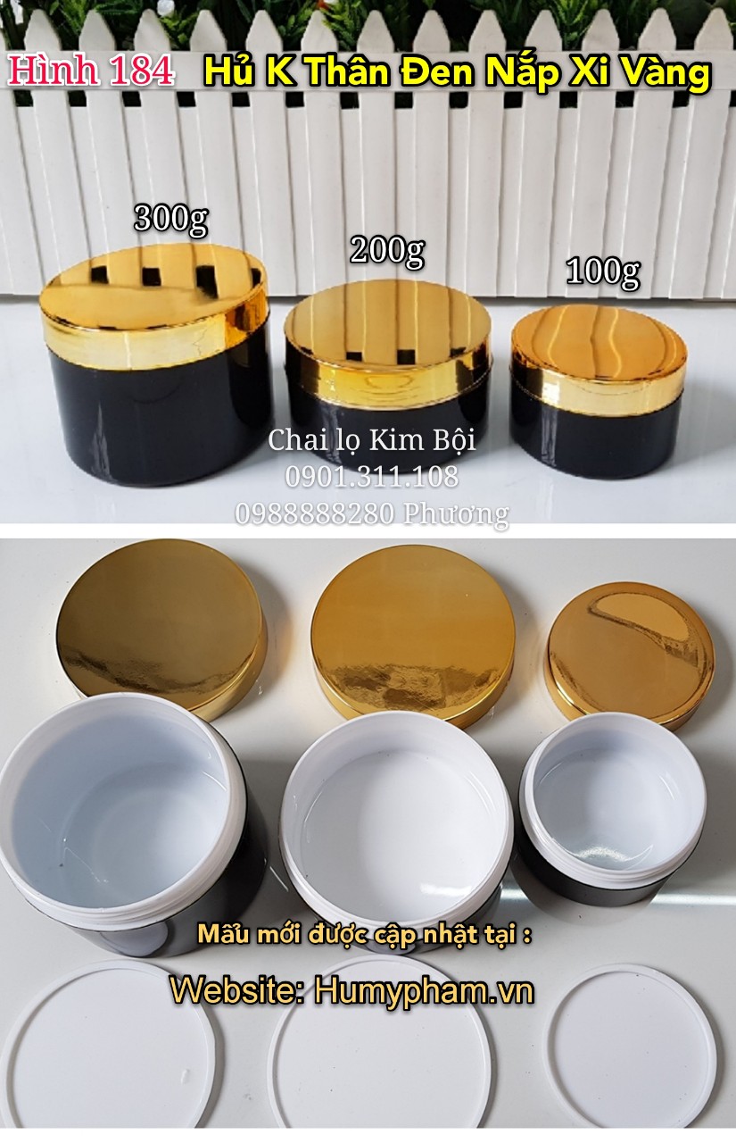 hủ K300 đen nắp xi vàng